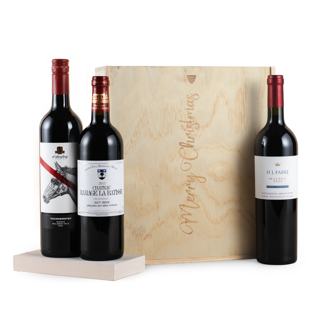 Luxury Merry Christmas Red Wine Gift Trio