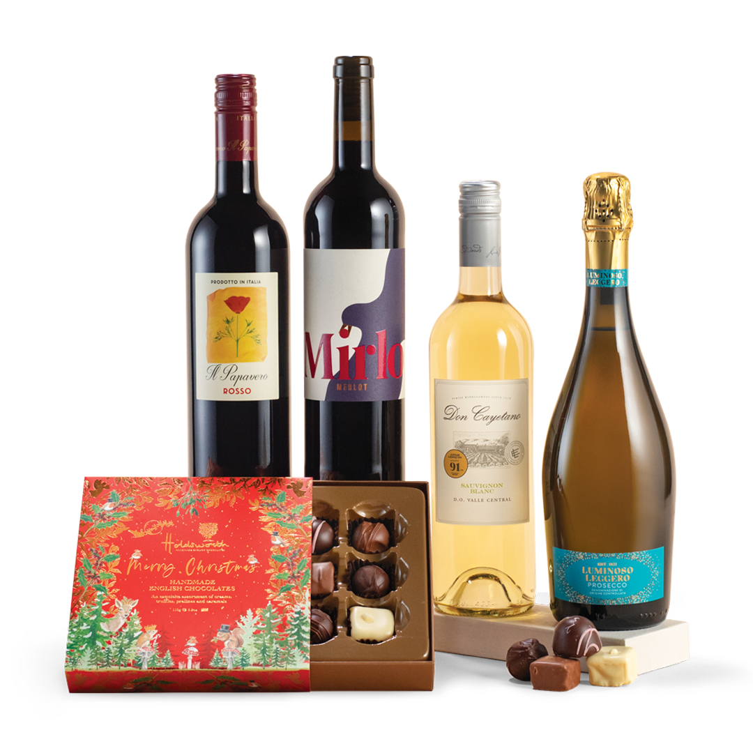 Merry Christmas Chocolates With Prosecco & Wine - Delivery From Late September